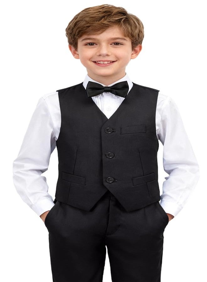 SaiLiiny Boys 4 Pieces Black Suits Slim Fit Outfits Vest Sets Formal Dresswear for Boy Suit Size 5 - Image 1